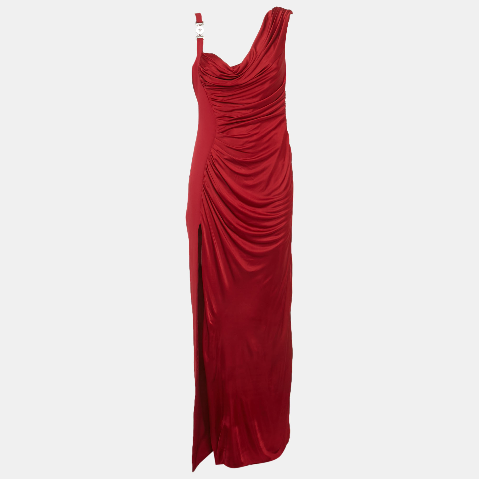 

Versace Red Jersey & Crepe Medusa '95 Draped Gown M