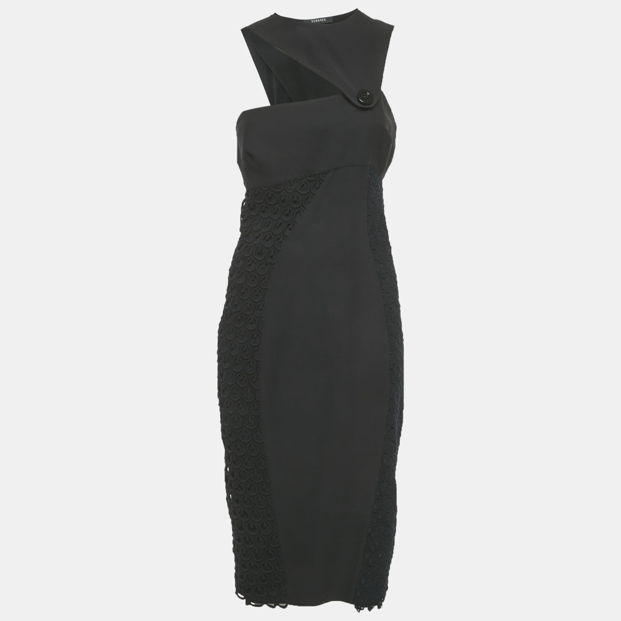 

Versace Black Crepe Lace Detail Maxi Dress M