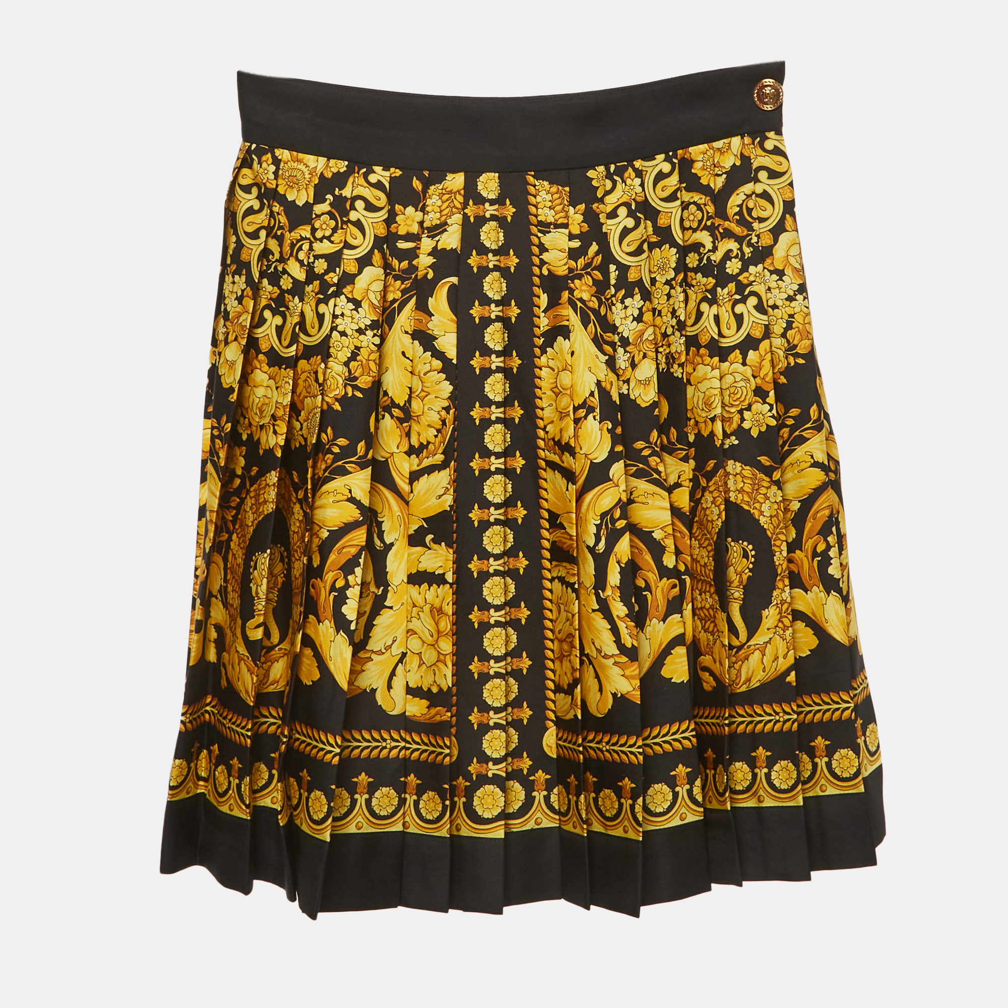 

Versace Black Barocco Print Silk Pleated Mini Skirt XS