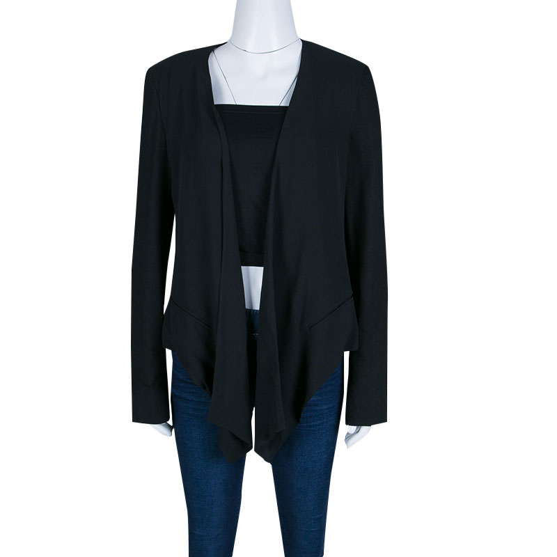 

Versace Black Linen Blend Hook Detail Long Sleeve Open Front Jacket