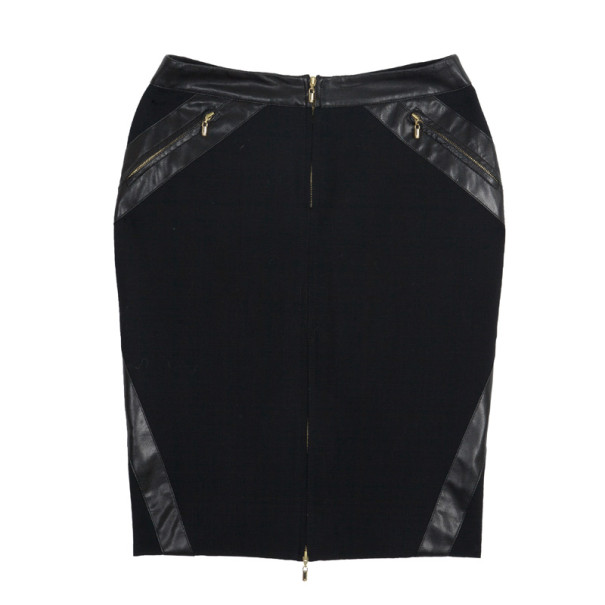 Pre Owned Versace Black Leather Trim Skirt S