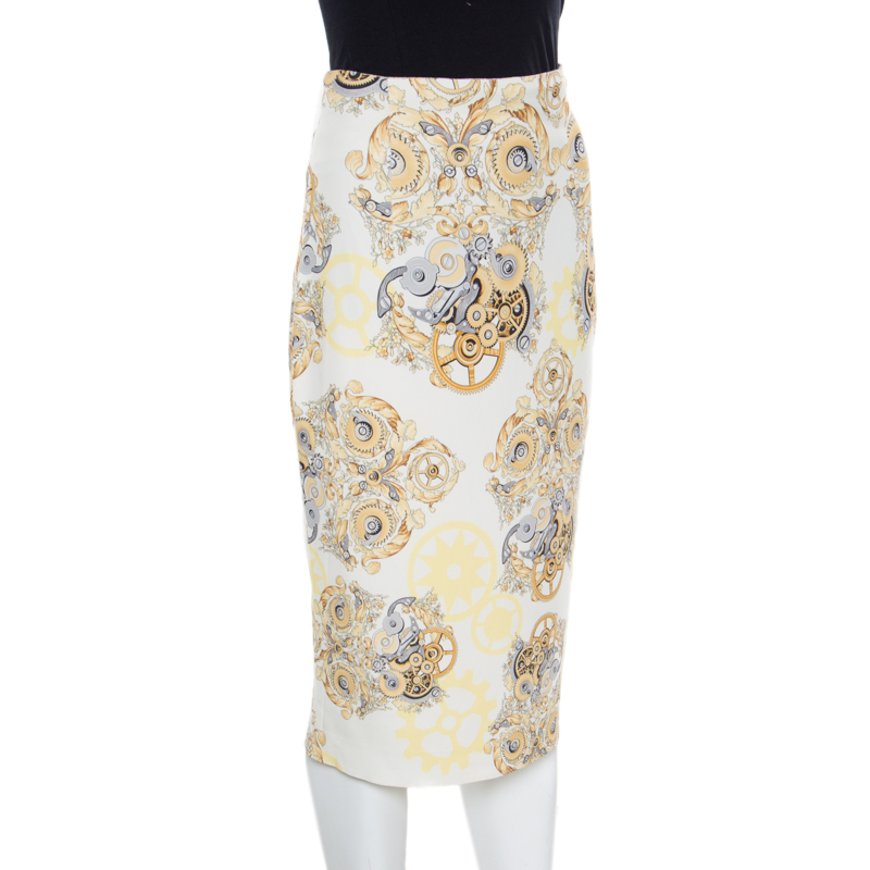 

Versace Collection Cream Printed Pencil Midi Skirt