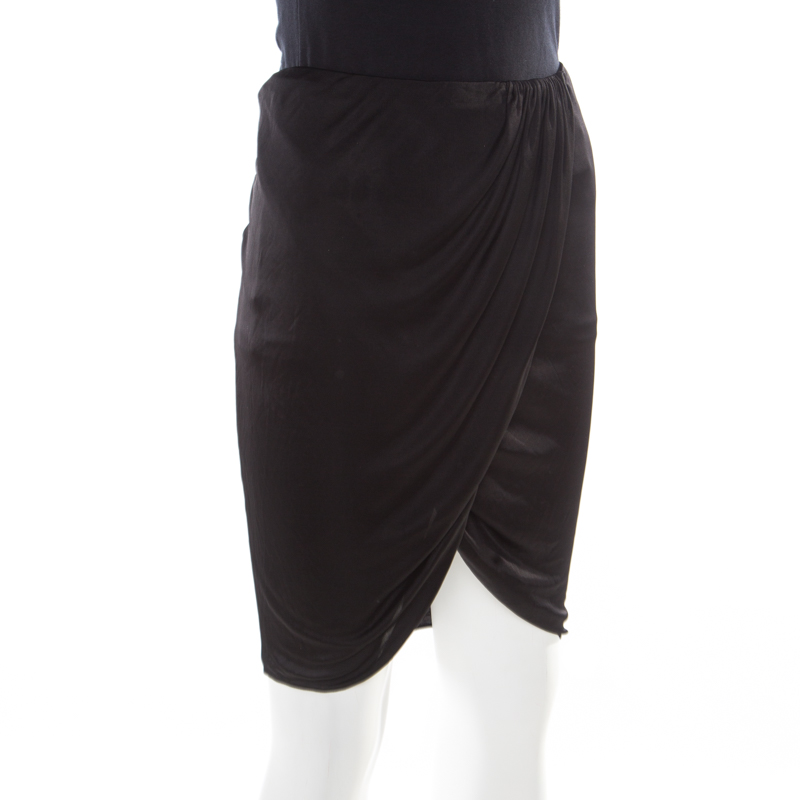 

Versace Black Stretch Knit Tulip Wrap Skirt