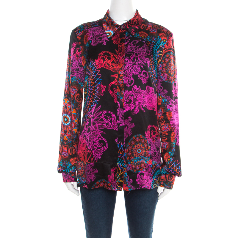 Pre Owned Versace Collection Multicolor Paisley Glow Print Satin Silk Long Sleeve Shirt L