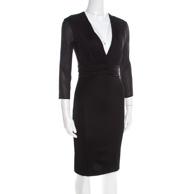 

Versace Black Ruched Bodice Long Sleeve Fitted Cocktail Dress