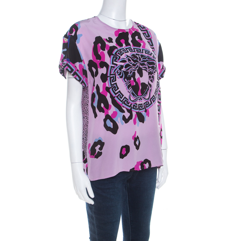 

Versace Multicolor Abstract Printed Silk Short Sleeve Top