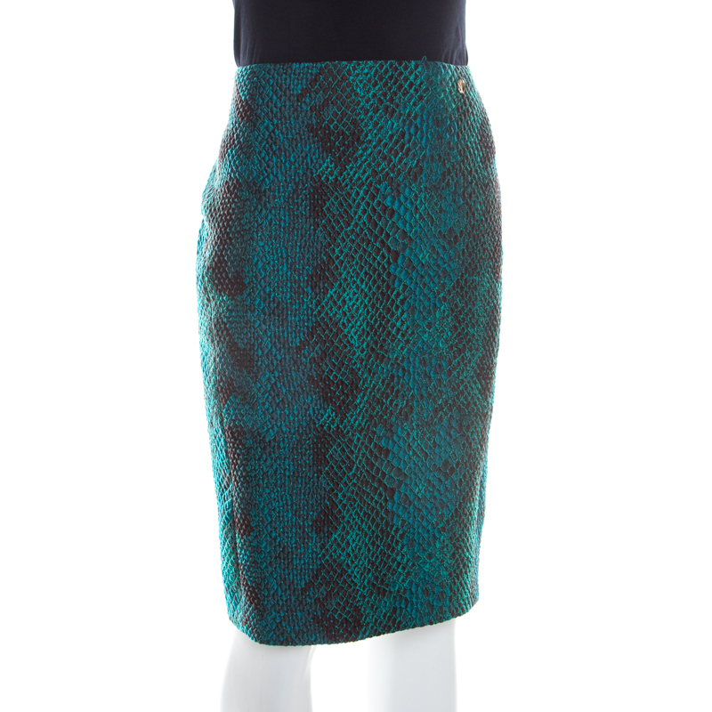 

Versace Collection Green Snakeskin Patterned Jacquard Pencil Skirt