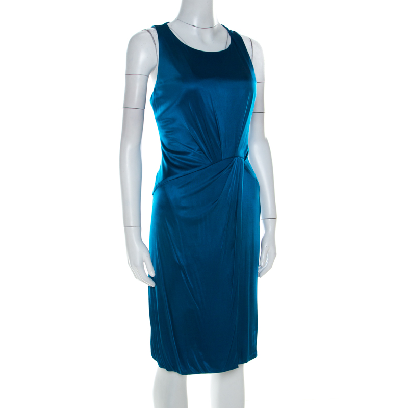 

Versace Metallic Blue Draped Pleated Dress