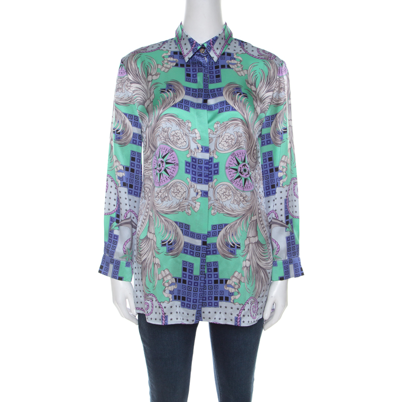 Pre Owned Versace Collection Multicolor Baroque Printed Silk Shirt M 