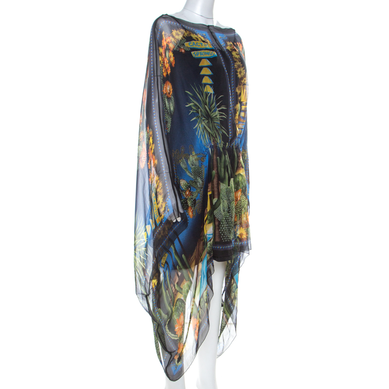 

Versace Multicolor Palm Springs Print Sheer Silk Kaftan Top