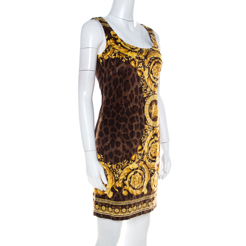 

Versace Brown Animal and Baroque Print Velvet Sleeveless Sheath Dress