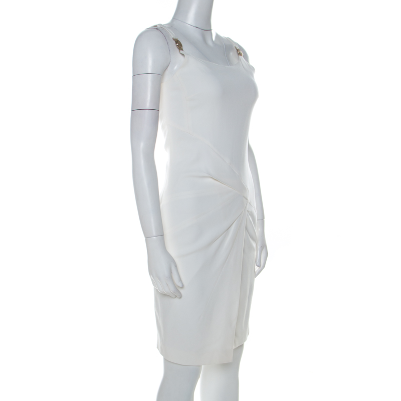 

Versace Collection White Stretch Crepe Front Overlap Detail Sleeveless Dress