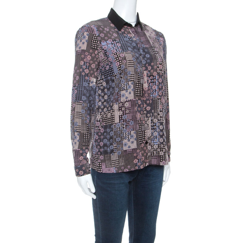 Pre-owned Versace Multicolor Abstract Printed Silk Long Sleeve Shirt S