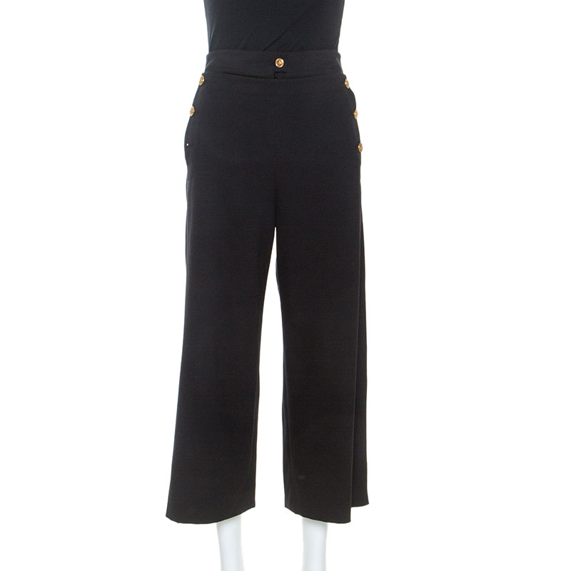 Pre-owned Versace Black Wool Meduda Button Detail Culotte Trousers S
