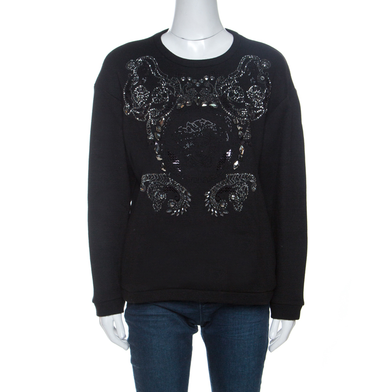 Pre-owned Versace Black Medusa Embellished Wool Sweatshirt M