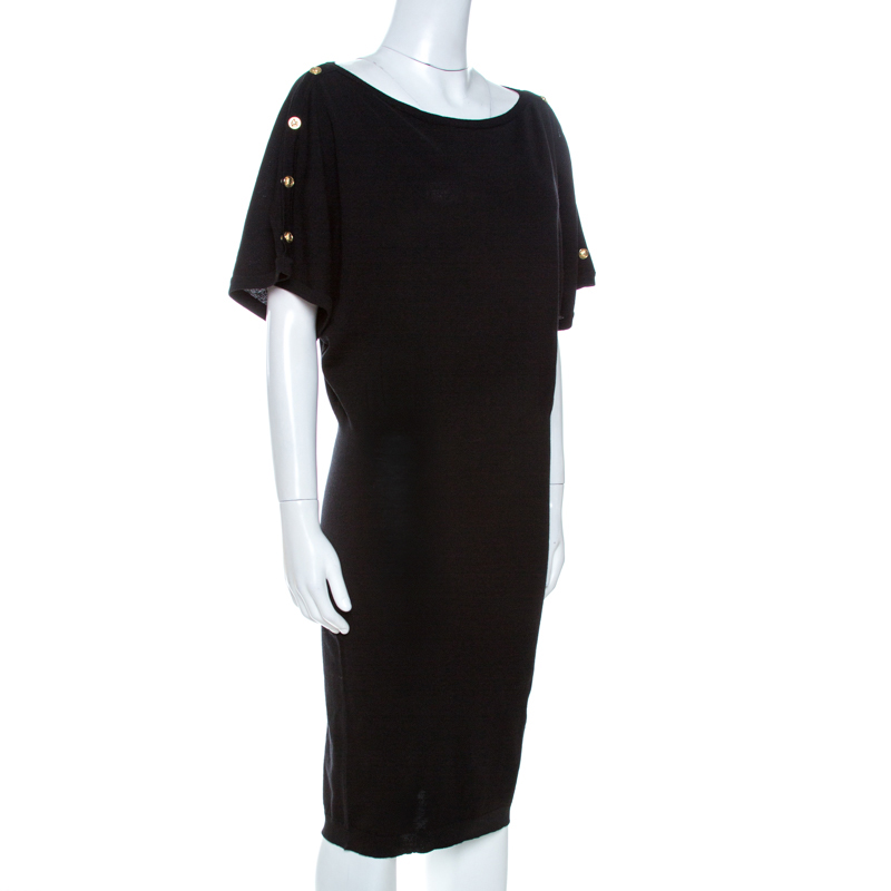 

Versace Black Wool Sleeve Button Detail Sweater Dress