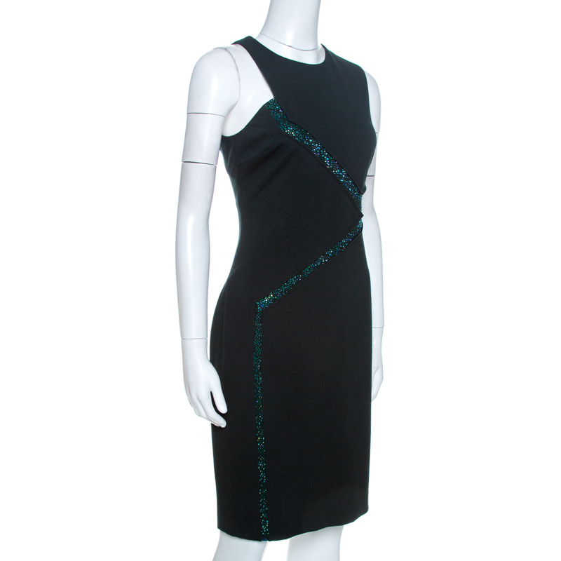 

Versace Dark Green Patch Knit Embellished Sheath Dress