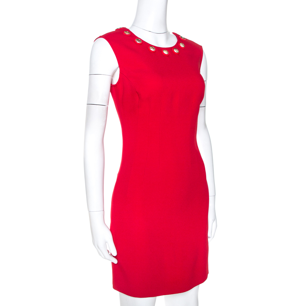 

Versace Red Crepe Eyelet Embellished Sleeveless Dress
