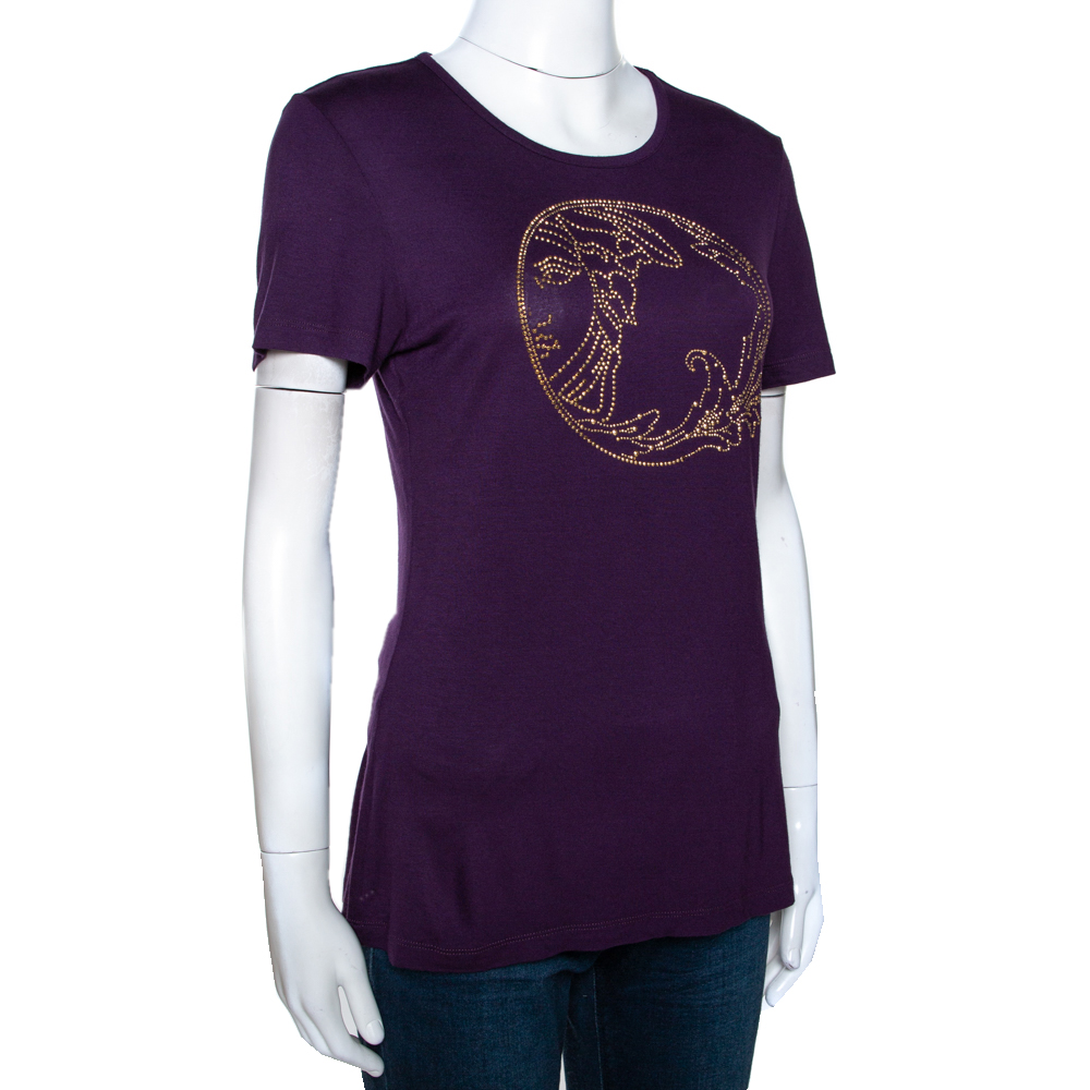 

Versace Collection Aubergine Purple Jersey Studded Medusa T-Shirt