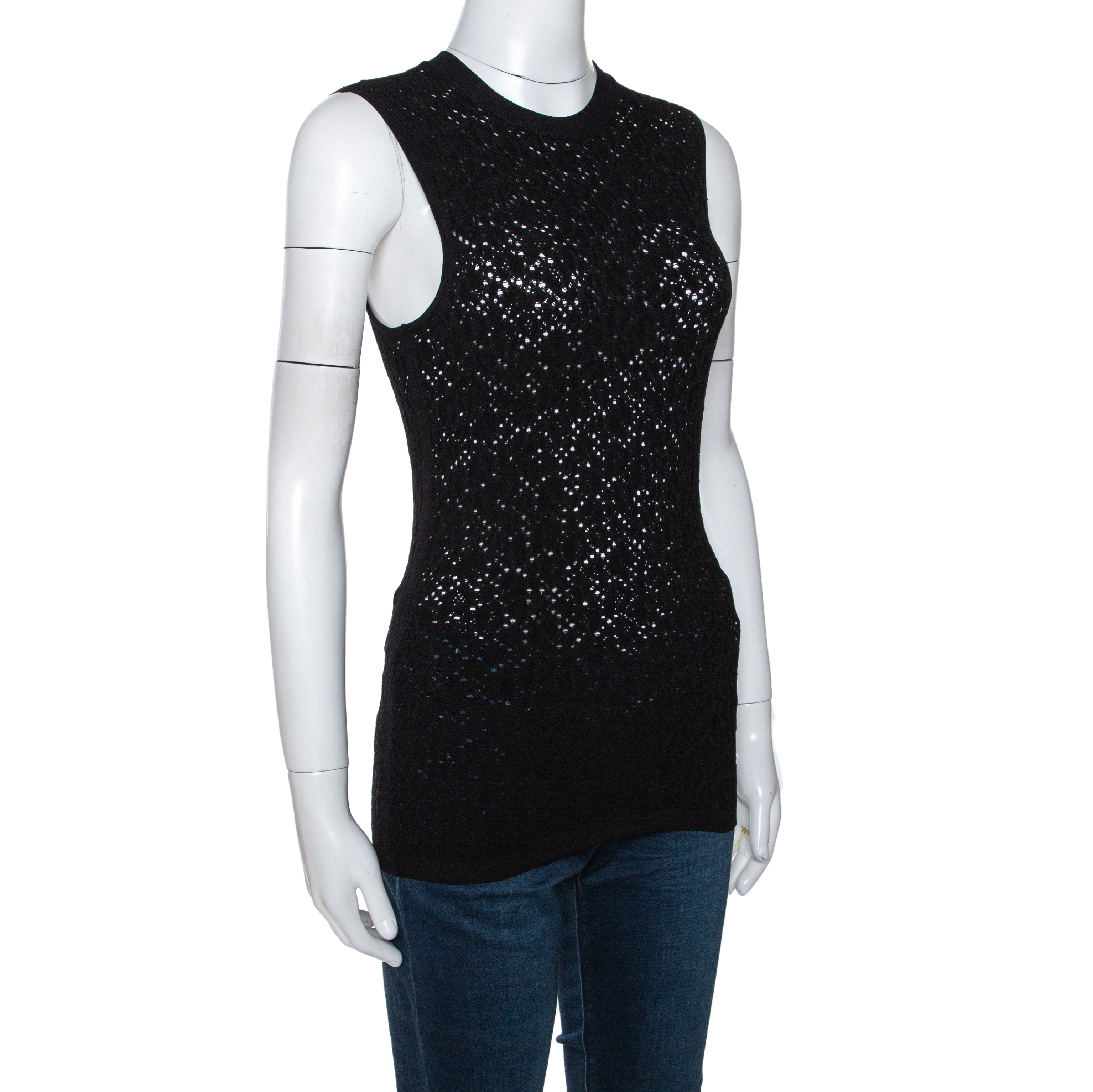 

Versace Black Perforated Knit Sleeveless Crew Neck Top