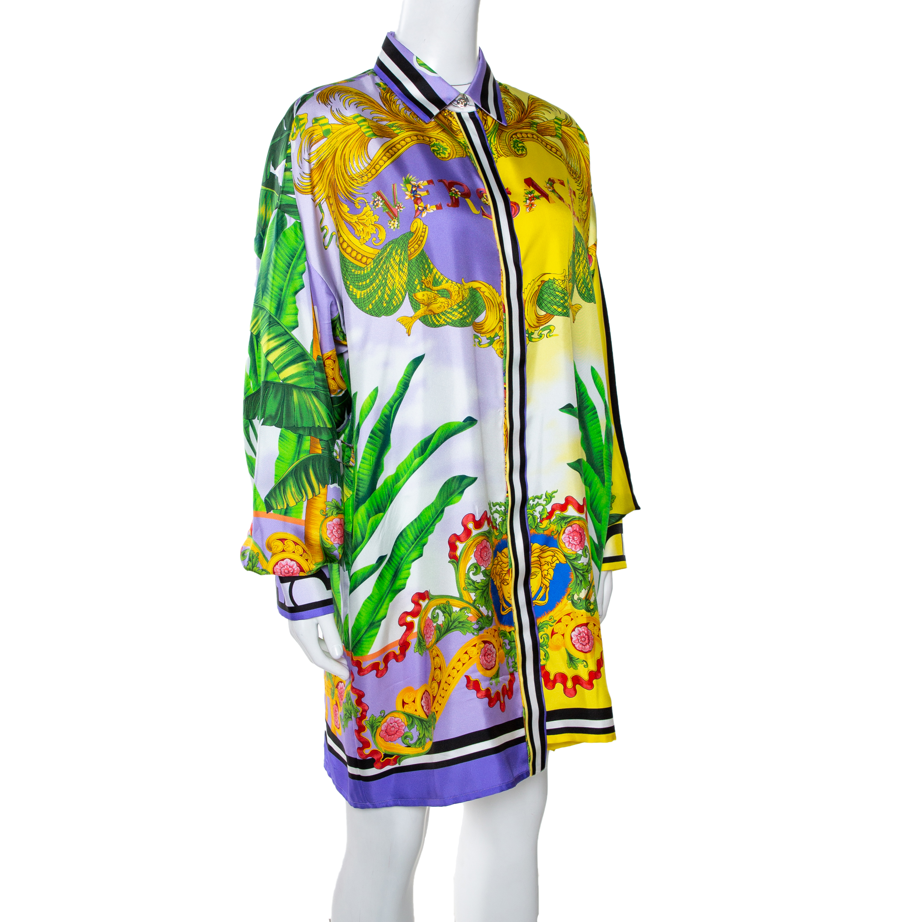 

Versace Multicolor Beverly Palm Printed Silk Shirt Dress