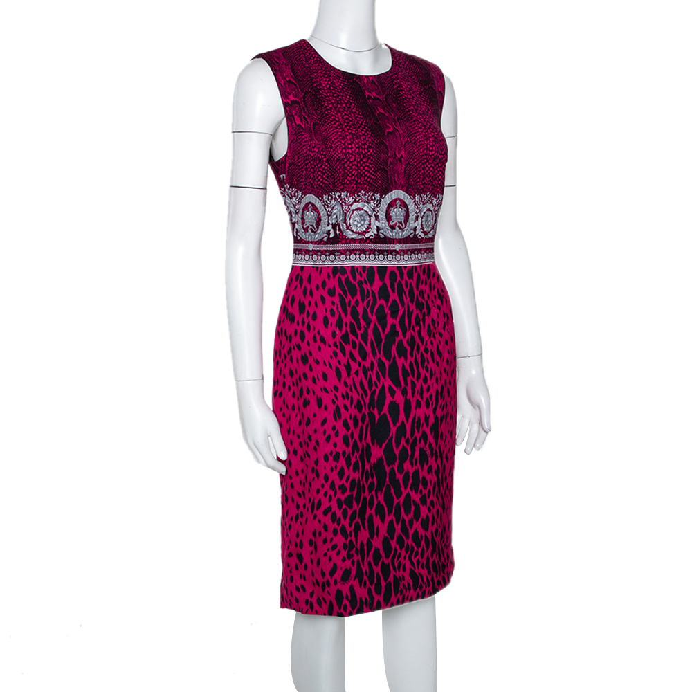 

Versace Fuschia Pink Animal & Baroque Print Sheath Dress