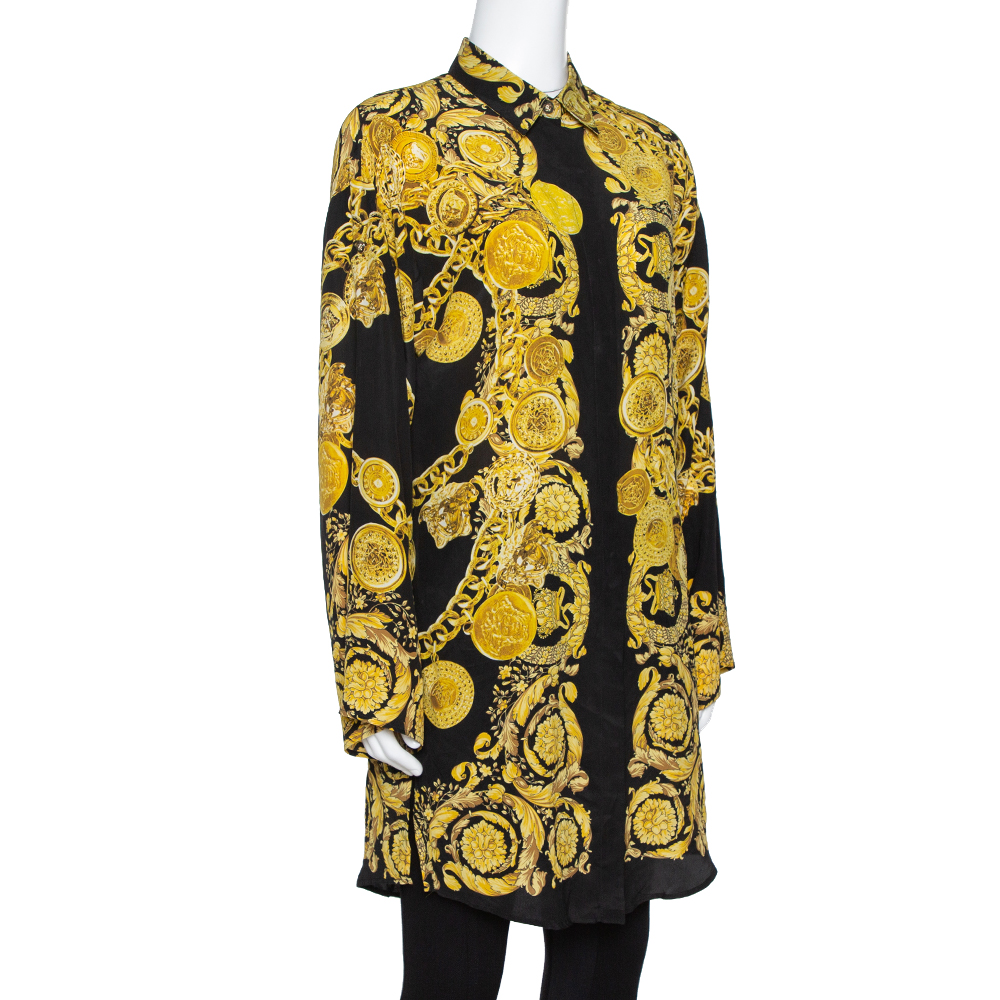 

Versace Black Medusa Gold Chain Print Silk Shirt