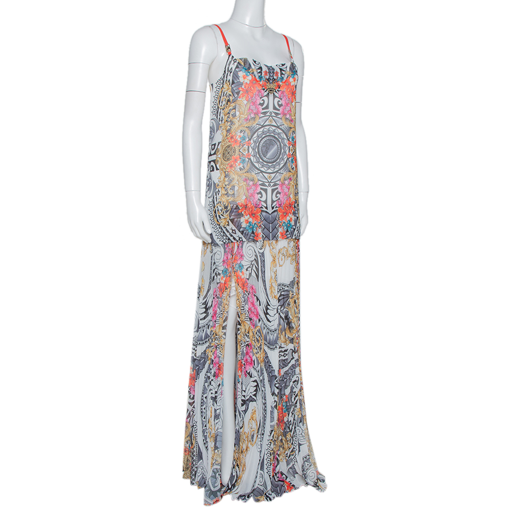 

Versace Collection Multicolor Floral Print Crepe Pleated Maxi Dress