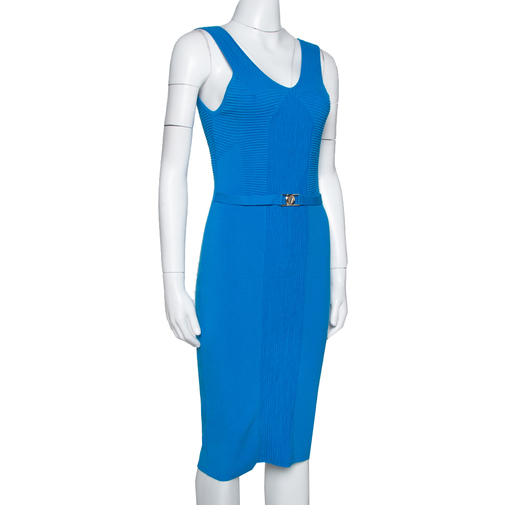 

Versace Collection Blue Knit Medusa Detail Bodycon Dress