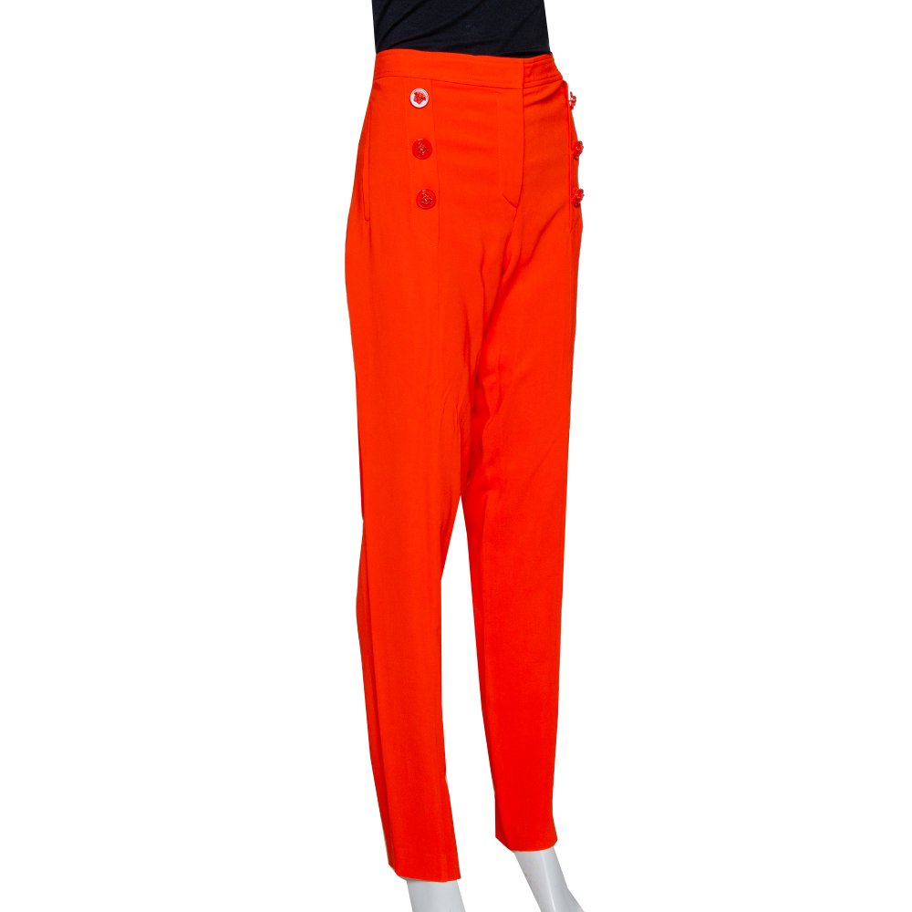 

Versace Orange Crepe Medusa Button Detail Trousers