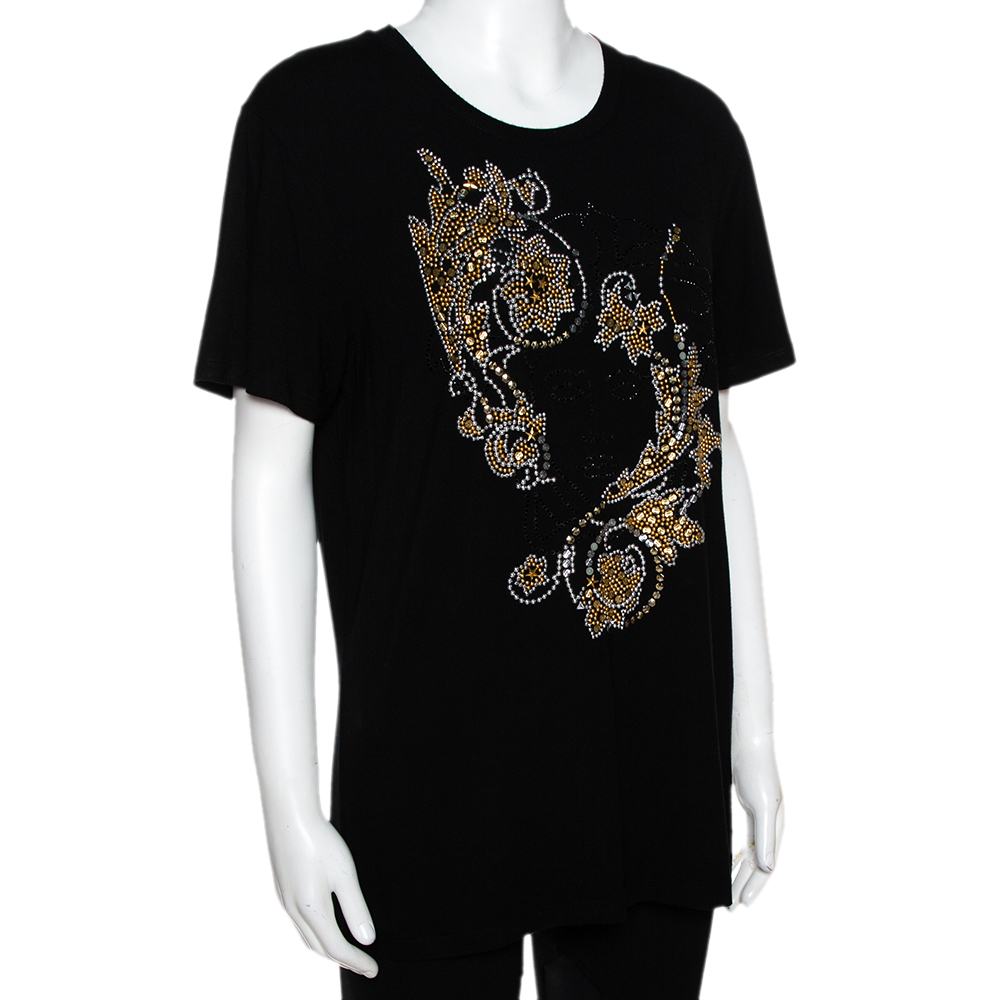 

Versace Black & Gold Logo Embellished Jersey T Shirt