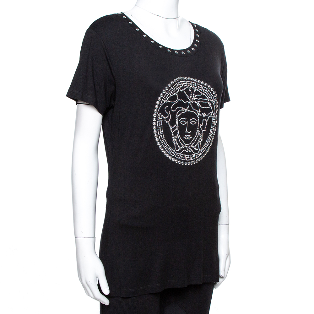 

Versace Black Jersey Medusa Icon Studded T-Shirt