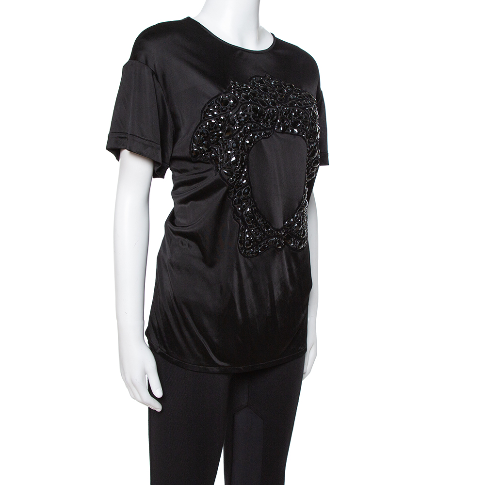 

Versace Black Jersey Medusa Embellished Crew Neck T-Shirt