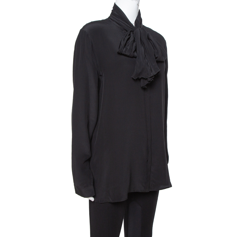 

Versace Black Silk Tie Neck Detail Button Front Blouse