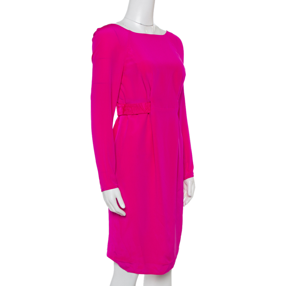 

Versace Fuschia Pink Silk Belt Detail Long Sleeve Dress