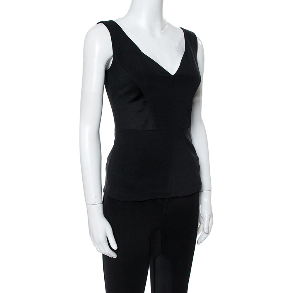 

Versace Black Fabric Blend Cutout Stretch Knit Peplum Top