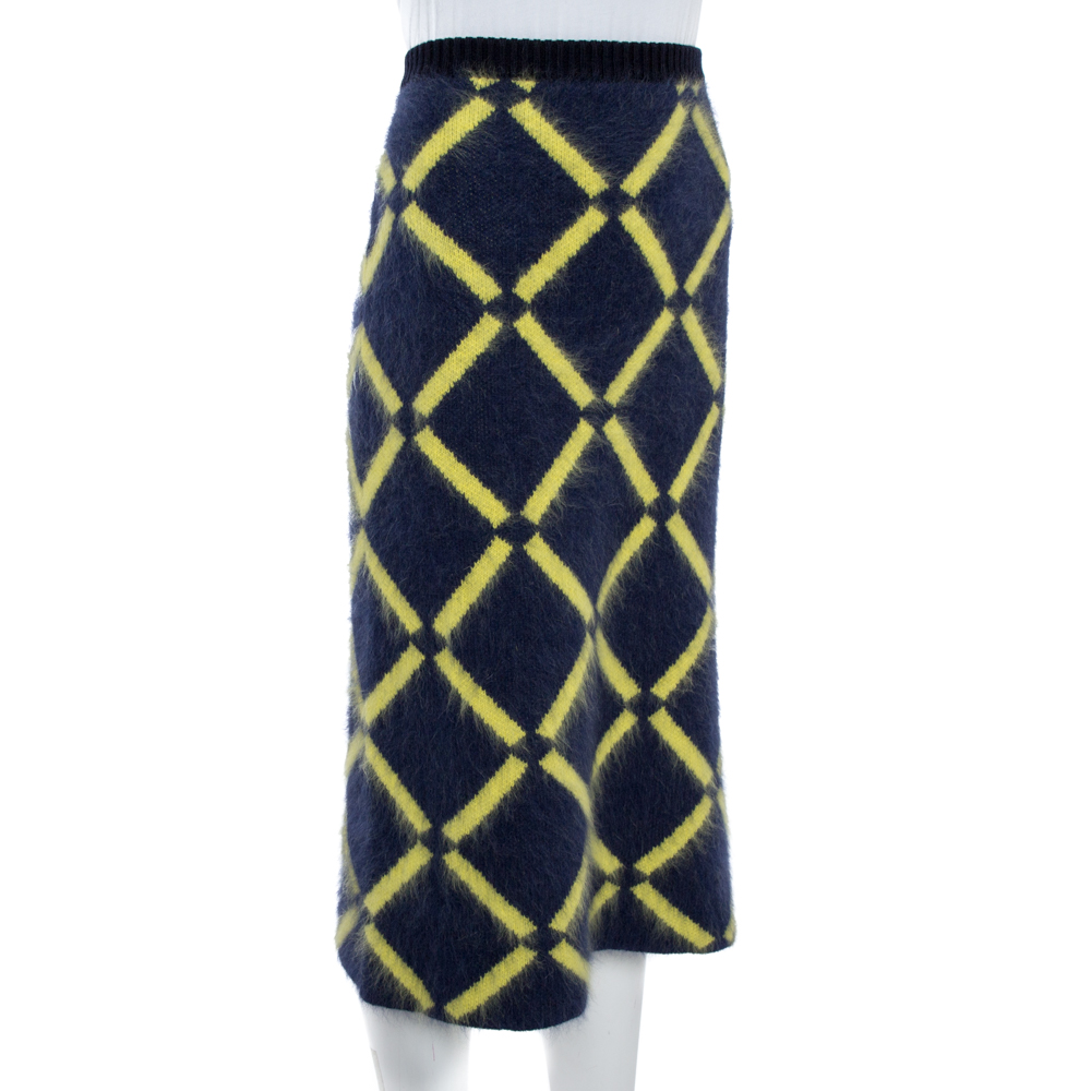 

Versace Navy Blue Argyle Wool Knit Pencil Skirt