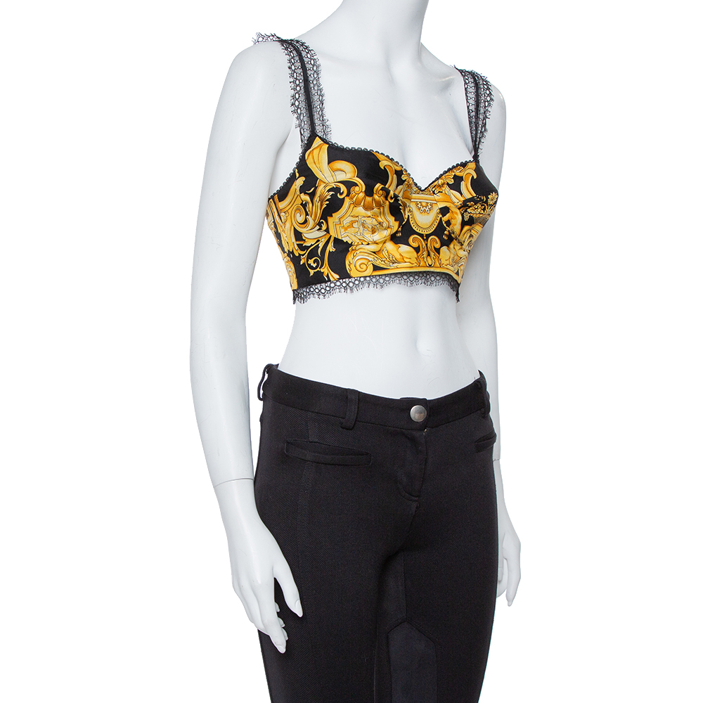 

Versace Black Baroque Print Silk Bralette Top