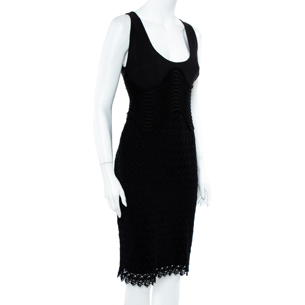 

Versace Black Silk & Eyelet Lace Sleeveless Sheath Dress