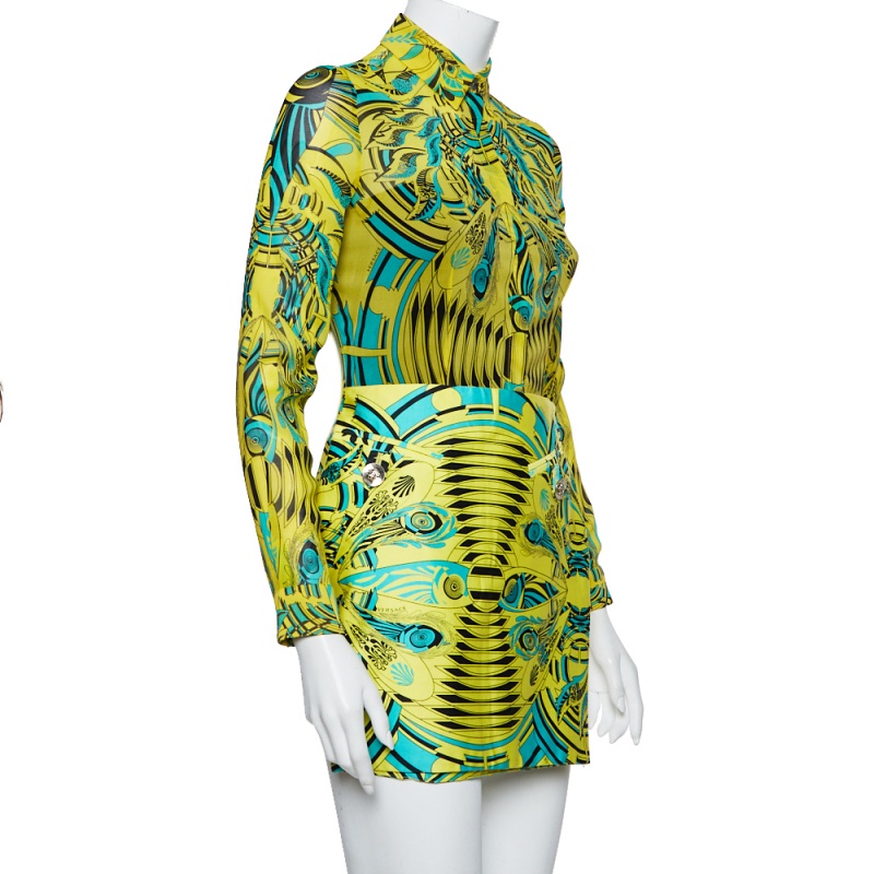 

Versace Yellow Printed Silk Shirt & Cotton Mini Skirt Set