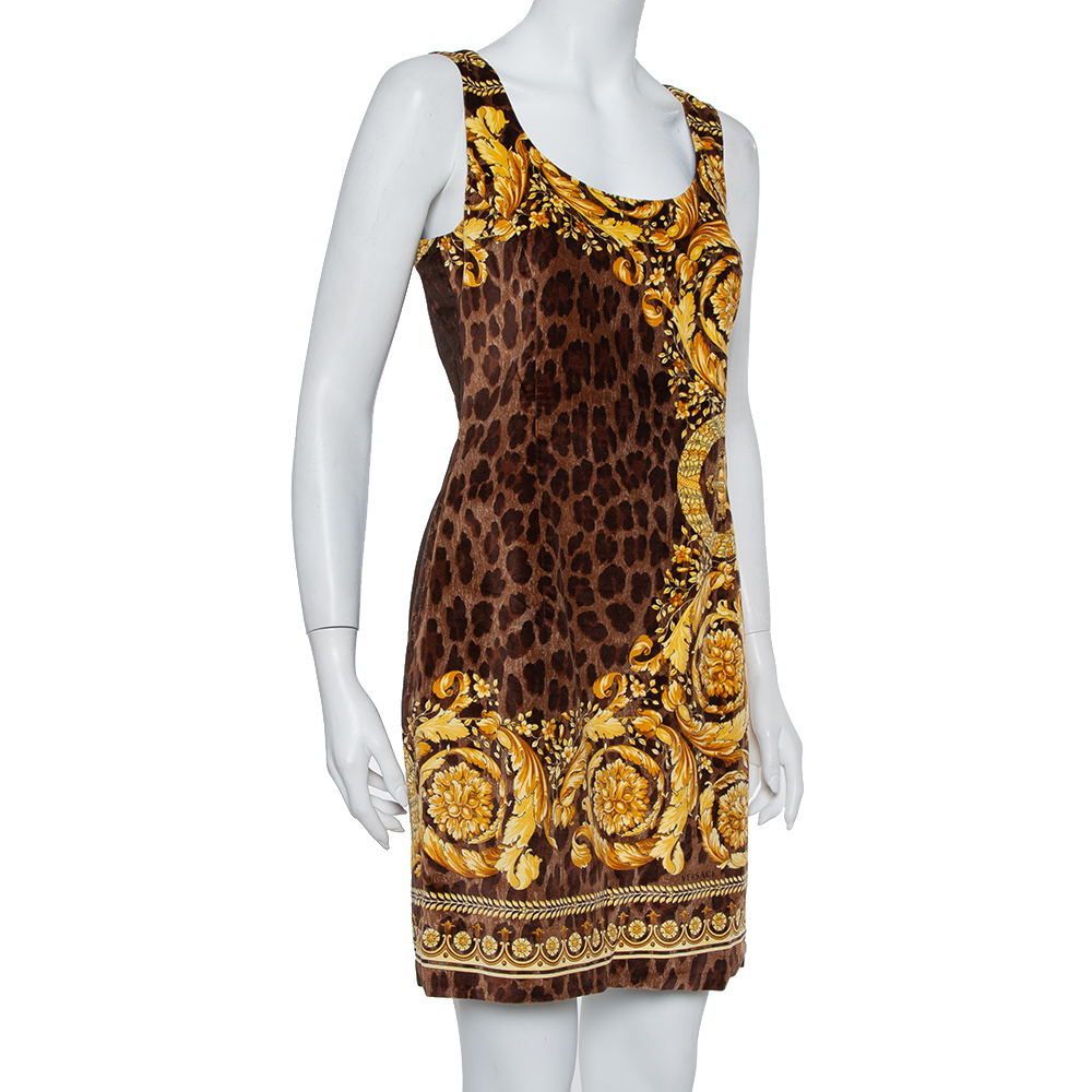 

Versace Brown Animal and Baroque Print Velvet Sleeveless Sheath Dress