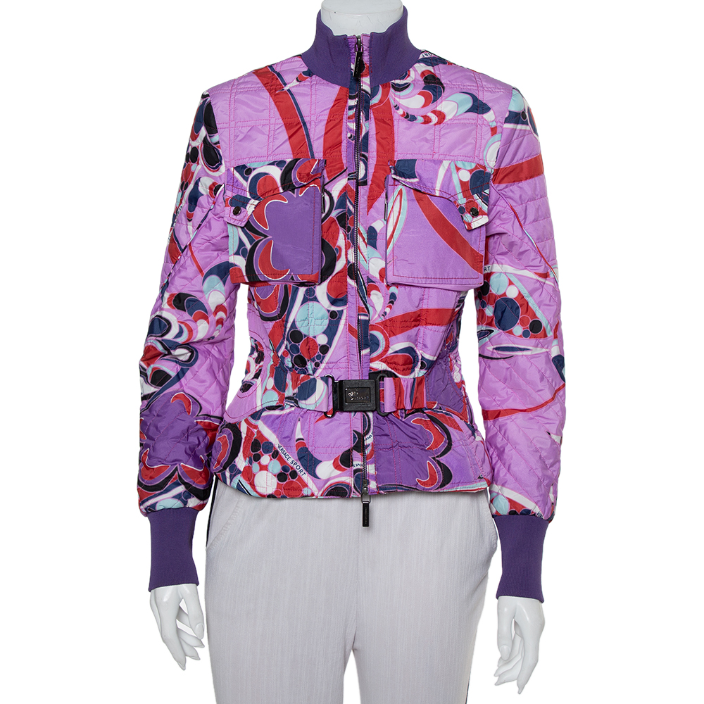 Pre-owned Versace Sport Multicolor Synthetic Quilted Bomber Jacket S In Purple