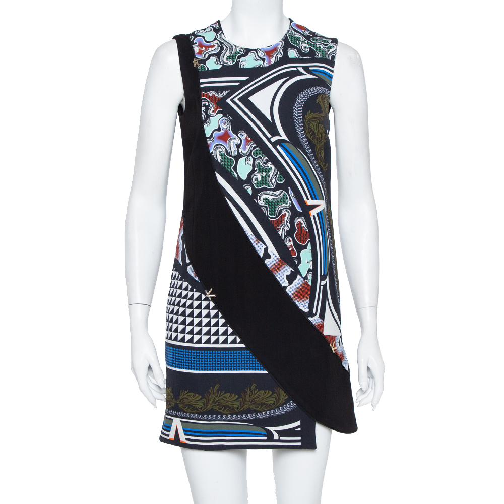 Pre-owned Versace Black Printed Crepe Sleeveless Shift Dress S