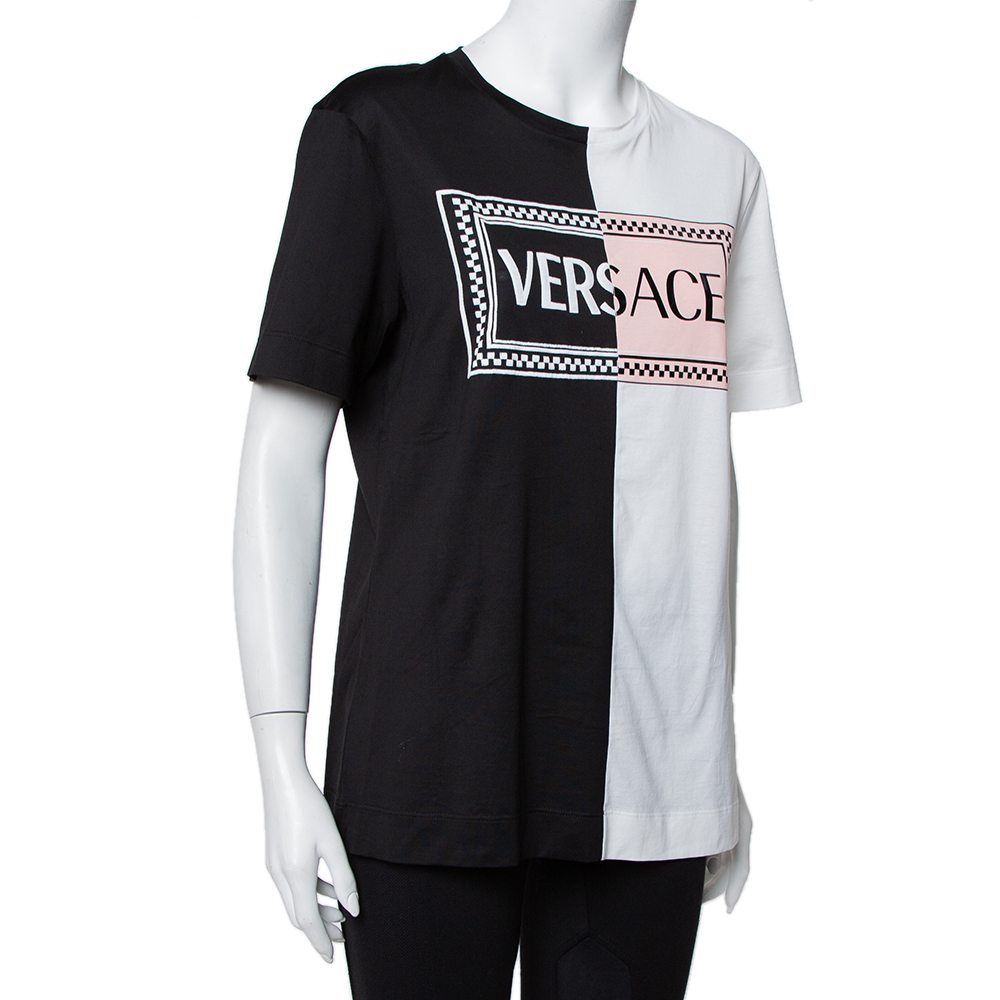 

Versace Monochrome Cotton Logo Embroidered & Printed Crewneck T-Shirt, Black