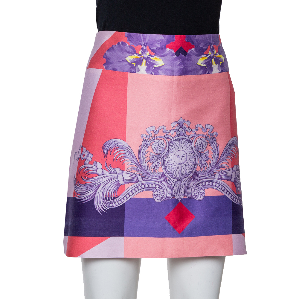 Pre-owned Versace Pink Printed Cotton Mini Skirt M