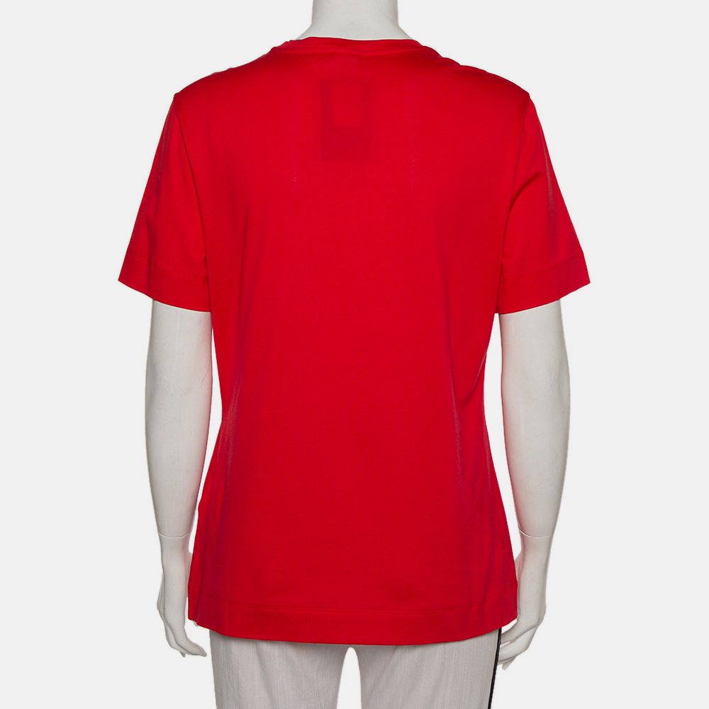 

Versace Red Cotton Logo Printed Crewneck T-Shirt