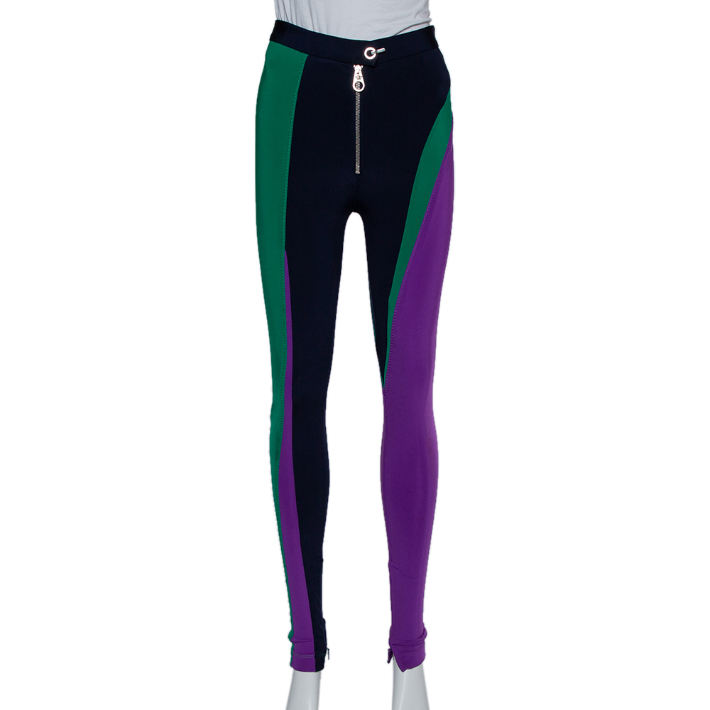 Pre-owned Versace Color Block Knit Zip Front Leggings S In Multicolor