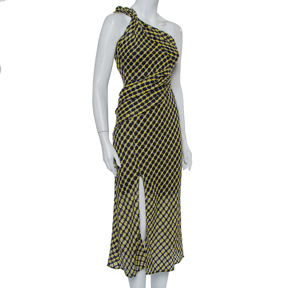 

Versace Black & Yellow Wool Open Weave One Shoulder Midi Dress
