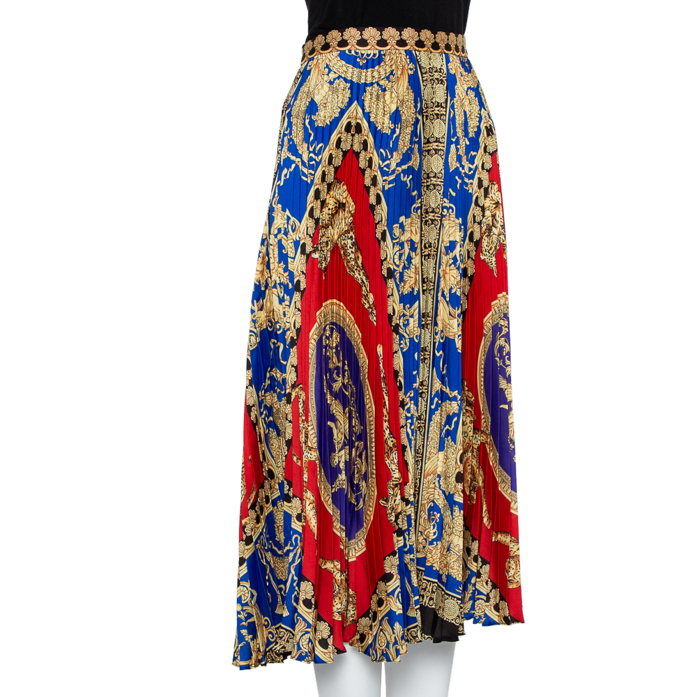 

Versace Multicolored Printed Satin Pleated Midi Skirt, Multicolor