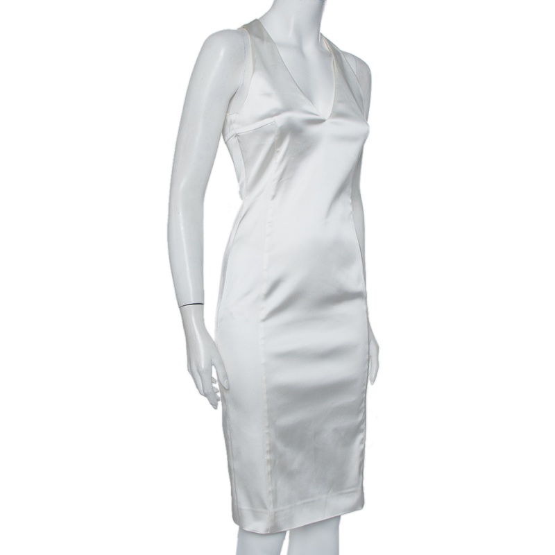 

Versace White Sateen Plunge Neck Sheath Dress